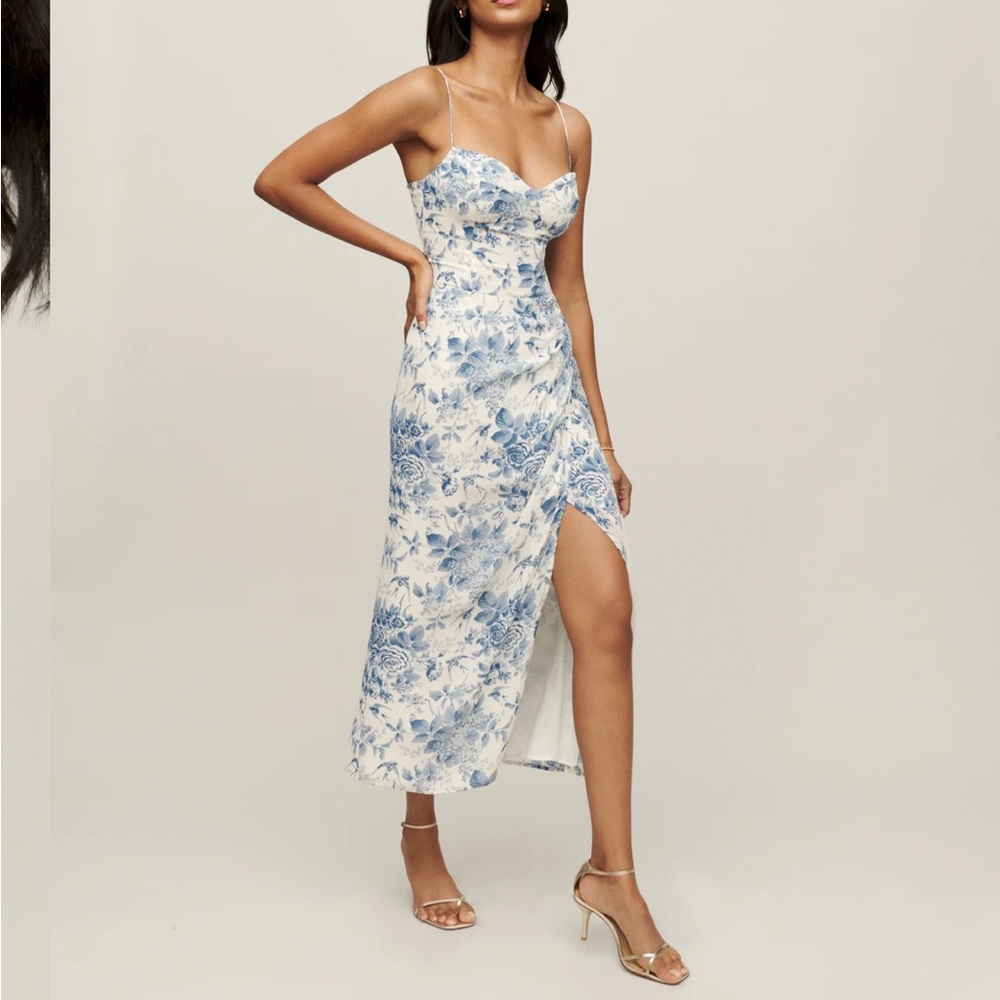 Reformation Kourtney dress 4 Blue and White